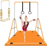 ZUETK Expandable Gymnastics Bar with Mat for Kids, Adjustable Height Junior Training Kip Bar, Folding Gymnastic Horizontal Bars Monkey Bar, Home Gym Equipment for Kid Gymnasts, Child, Girl, Boy