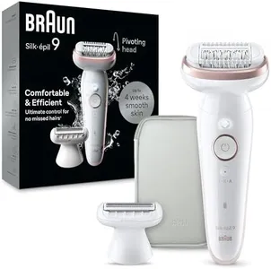 Braun Epilator Silk-épil 9, Hair Removal Device, Women Shaver & Trimmer, Pivoting Head, Wet and Dry Epilator, Includes Shaver Head and Trimmer Comb, SES9-030