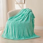 NEWCOSPLAY Super Soft Throw Blanket Aqua Premium Silky Flannel Fleece 3D Ribbed Jacquard Lightweight Bed Blanket All Season Use (Aqua Ribbed, Throw(50"x60"))