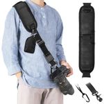 KTUEOV Camera Strap, Camera Shoulder Strap Adjustable for Photographers Wider Pad with Hanging Bag Safety Tether 2 Pockets, Crossbody Camera Neck Strap Quick Release for DSLR-Black