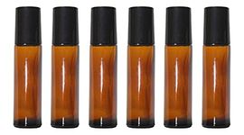 nsb herbals Empty Amber Glass Roll On Bottles (10 ml) with Black Cap for Essential Oils, Perfumes | Refillable Reusable & Eco- Friendly Leakproof Bottle (Pack of 6)