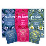 Pukka Herbs Relaxing Tea Selection - Love, Night Time and Chamomile, Vanilla and Manuka Honey - Bundle of 3 boxes, 20 Sachets of Each