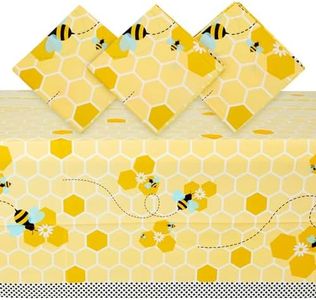 BLUE PANDA 3-Pack Bumble Bee Tablecloth for Kids Birthday Party, Baby Shower, Gender Reveal Decorations (54 x 108 in) - Bee Table Cover