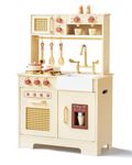 Leeshyah Play Kitchen for Kids, Wooden Play Kitchen Set with Realistic Features, Small Play Kitchen Toy Designed Ideal for Toddlers, for Ages 3+