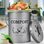 AOSION Compost Bin Kitchen Counter,Countertop Compost Bin with Lid,Indoor Kitchen Compost Bin,Composter Container,Compost Pail Food Waste Bin for Kitchen,1.0 Gallon,Grey