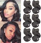 6Bundles Brazilian Body Wave Virgin Hair Extension Human Hair Bundles 8"Short Human Hair Virgin Brazilian Hair Weaves 50G/Pcs Human Hair Extensions (8"8"8"8"8"8", Natural)