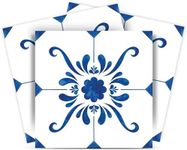 Mi Alma Tile Sticker Peel and Stick Easy Application – Ideal for Bathroom, Kitchen Wall Tile Decals (Blue and White, 4x4 Inch)