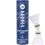 Raquex Badminton Shuttlecocks - Yellow/White, Tube of 6 - All Natural Cork Shuttlecocks, Nylon Feathers - Three Speed Options – Indoor Outdoor Durable Badminton Shuttles (78, White)