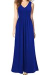 WOOSEA Women Sleeveless V Neck Pocket Loose Long Dress Maxi Casual Dresses, Royal Blue, Large
