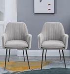 Hallowood Furniture Dining Chairs Set of 2, Soft-Padded Dining Chairs Set 2 Scandinavian, Grey Fabric Dining Chairs with Metal Legs & Armrest for Home, Office & Cafe (Light Grey)