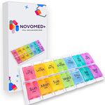 NOVOMED+ Pill Box 7 Day 2 Times a Day Easy to Open Pill Organiser with Push Tab Open Medicine Storage Box with Large 14 Compartments Tablet Organiser to Hold Vitamins and Medication (Double Straignt)