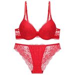 Sencylife Sexy Bras for Women Lace Push Up Padded Underwire Lift Up Support Everyday Bra Set Red 32A