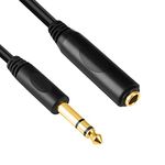 (1.8m) - Devinal 6.35mm 1/4" inch Stereo Plug Male to 1/4 Female Stereo Headphone Guitar Extension Cable Cord, Gold Plated Audio Cable Stereo Extender, 6 feet (1.8 M)