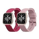 kwmobile Straps Compatible with Garmin Venu Sq 2 Music/Sq 2 Straps - 2X Replacement Silicone Watch Bands - Dusty Pink/Bordeaux