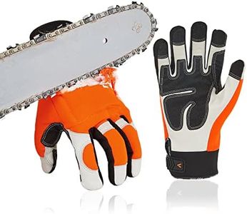 Vgo... Chainsaw Gloves, 12-Layer Saw Protection on Both Hands Back Cow Leather Gloves (1 Pair,S, Orange, CA9760)