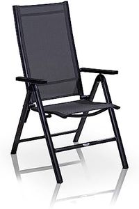 KHG Gartenstuhl Hochlehner Alu Klappstuhl, 8-Fach verstellbare Rückenlehne mit Armlehne, Anthrazit Grau wetterfest rostfrei, 120 kg belastbar, Balkonstuhl, vormontiert, Kunststoff Gewebe