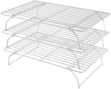 Cooling Racks for Cooking and Baking - 3 Tier Stackable Grid Wire Baking Rack for Oven Cooking, Baking, Grilling, Roasting - Dishwasher Safe Bacon Rack - Silver