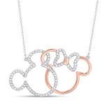 Disney Mickey and Minnie Mouse Sterling Silver and Rose Gold Plate 18” Necklace; Mickey's 90th Birthday AnniversaryJewelry for Women and Girls