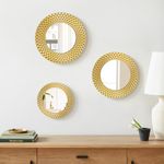 TEIPAI Mirror Wall Decor Gold for Living Room, 3PCS Boho Small Decorative Mirrors for Bedroom Decoration, Round Aesthetic Metal Wall Art Hanging Sculpture for Home Office Apartment Entryway Fireplace