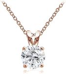 Hoops & Loops Rose Gold Flash Over Sterling Silver 2ct Cubic Zirconia 8mm Round Solitaire Necklace