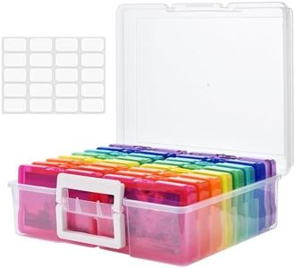 VITEVER Photo Storage Box 4" x 6" Photo Case, 16 Inner Photo Keeper, Color Photo Boxes Storage with 1 Sheet Label Sticker, Seed Organizer Craft Storage Box for Cards Pictures Stamps Office Supplies