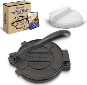 10 Inch Cast Iron Tortilla Press by StarBlue with 100 Pieces Oil Paper and Recipes e-book - Tool to make Indian style Chapati, Tortilla, Roti