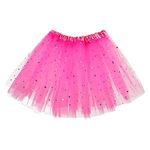 Molain Layered Tutu Tutus Skirt Dresses Toddler Dress Halloween Christmas Day Fancy Costume Stretchable Tie Dye Skorts for 4-8 Years Girls Women Princess Ballet Dance (Dark Pink Star)