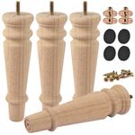 Btowin 8 Inch / 20cm Unfinished Wooden Bun Feet, 4Pcs Solid Wood Furniture Legs with Threaded M8 Hanger Bolts & Mounting Plate & Screws for Sofa Couch Chair Ottoman Cabinet