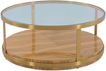 Armen Living Hattie Modern Glass Top Coffee Table with Brushed Gold Legs, Yellow
