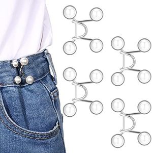 24 Pieces Jean Button Pins Adjustable Waist Buckle Extender Set, No Sewing Required Jean Buttons, Pant Waist Tightener for Jeans Dress Fit Instant Button, 4 Set (Pearl Style)