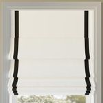 Sun Zero Denna Black Ribbon Border Stripe 100% Blackout Cordless Roman Shade, 27" x 64", Black/White