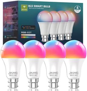 Keepsmile B22 Smart Light Bulbs, 10W WiFi Bluetooth Music Sync Color Changing RGBWW Smart Bulbs That Work with Alexa, Google Assistant & Google Home, Dimmable 800LM & 16 Million Colors LED Bulb (4)