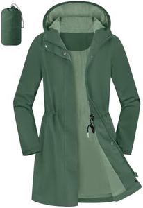 Aurhyde Women's Waterproof Rain Jacket Long Hooded Raincoat Lightweight Packable Windbreaker Solid Lined Trench Coat (Dark Green, L)