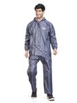 KOLAR Reversible WaterProof Rain Coat Crafted with Durable Material Men's Hooded Rain Suit with Jacket and Pant with Inside Pocket, Grey - 2XL