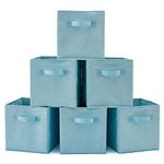 Set of 6 EZOWare Collapsible Fabric Storage Cube Organiser Bins, Collapsible Basket with Handles for Home, Kids Baby Nursery Room, Closet Toys Organisation, 26.7 x 26.7 x 27.8 cm/Light Blue