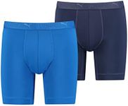 PUMA Men's Sport Microfiber Long Boxer Shorts (Pack of 2), Blue Combo, L