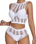 Buitifo Womens Lingerie Set Fishnet Babydoll Bodysuit Two Piece Nightwear (White,M)