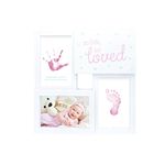 Tiny Ideas Baby Prints Collage Keepsake Frame With Included Ink Pad, So Little So Loved, Pink/White