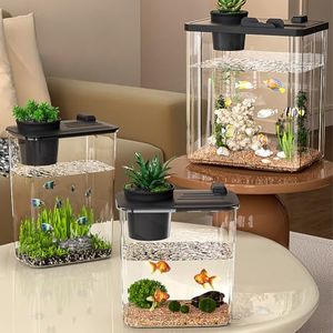 GarveeHome Small Fish Tank 0.8 Gallon, Glass Betta Fish Tank Desktop Mini Fish Bowl with Pump, LED Light, Simulated Water Plants for Home Office Tabletop Decoration