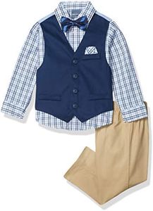 Nautica Boys' Little 4-Piece Formal Suit Set, Vest, Pants, Collared Dress Shirt, and Tie, Khaki/Navy, 7, Khaki/Navy, 7