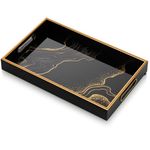 Hanobe Black Decorative Coffee Tray: Gold Coffee Table Trays Decor Serving Tray with Handles for Ottoman Bar Home Decor Easy to Clean & Washable