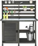 GDLF Potting Bench Table Large Garden Outdoor Work Bench Metal Tabletop Workstation with Storage Cabinet Shelf Dark Grey