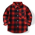 OCHENTA Boys' Long Sleeve Button Down Plaid Flannel Shirt Casual Tops E001 Red Black Tag 140CM - 6 Year