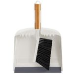 SUBEKYU Dustpan and Brush Set with Bamboo Handle, Hand Mini Broom and Dustpan Set, Small Broom and Dustpan Set for Kitchen/Desktops/Bedroom, White, 1 Set