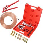 3/16" Brake Line Kit - 25Ft Copper Coated Brake Line SAE (with 4 Unions Brake Line Fittings & 16 Fittings) + Double & Single Flaring Tool Kit (with Tube Cutter and 5 Adapters) + Tube Bender