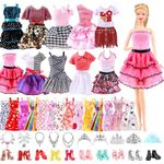 43Pcs Doll Clothes and Accessories Set Compatible with Barbie Doll, with 10 Suspender Dress 3 Fashion Dress 20 pcs Shoes 10 Accessorie for 11.5'' Doll Girls Birthday Easter Gift, in Random