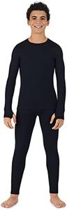 Cuddl Duds Boys Fleece-Lined Thermal Underwear 2-Piece Set - Kids Long Sleeve Top and Leggings Long Johns - UV Protection 50+ Black - X-Large