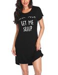 EISHOPEER Let Me Sleep Shirt Women Nightgown Soft Night Shirt Short Sleeve Crewneck Sleepshirt Black S