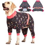 LovinPet Large/Big Dog Pajamas, Post Surgery Onesie for Large Breed Dogs, Reflective Stripe, Breatheable Stretch Jersey Knit, Nighttime Print Dog Jammies, Pet PJ's/Medium