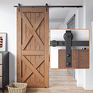 SANKEYTEW 6FT Barn Door Hardware Kit, Sliding Barn Door Hardware kit Heavy Duty, Barn Door Kit, Lite Version- Combination Barn Door Track- Easy to Install- Manual Included- Black (J-L-5)